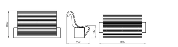 Bänk Med Ryggstöd | WAVE trästol med betongbas (150cm + 180 Cm)