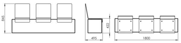 Betongbänkar | Oslo Betongbänk 180 cm med 3 sits 40 cm med ryggstöd